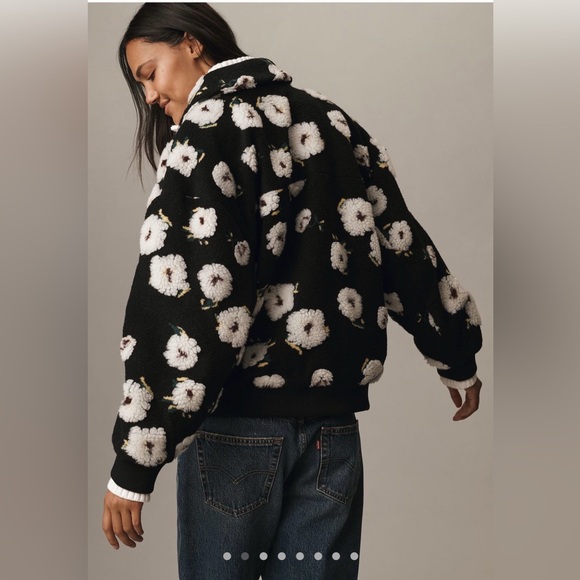 Anthropologie Black and White Floral Teddy Jacket - Picture 2 of 6